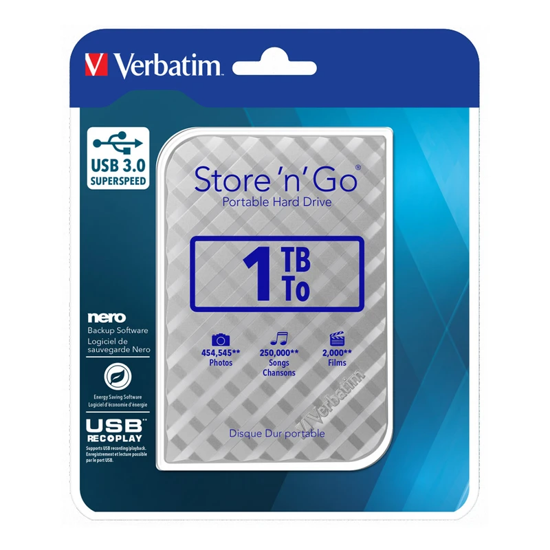 هارد اکسترنال ورباتیم مدل Store 'n' Go ظرفیت یک ترابایت دارای رابط USB Type-A 3.0