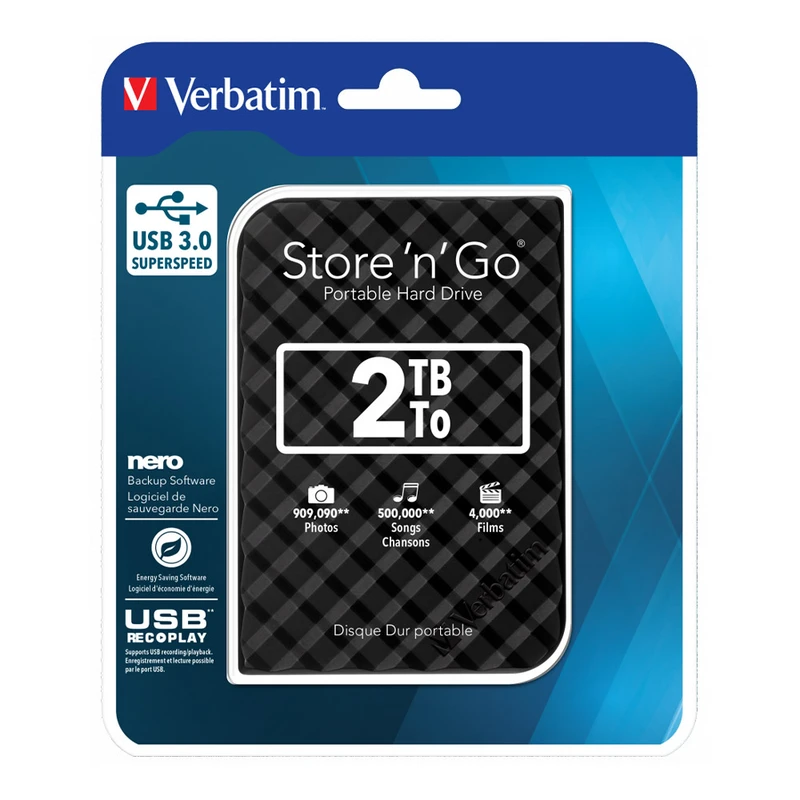هارد اکسترنال ورباتیم مدل Store 'n' Go ظرفیت دو ترابایت دارای رابط USB Type-A 3.0